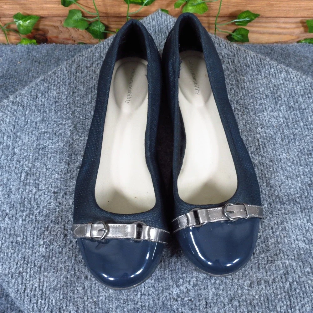 Anne Klein Able Women Ballet Flat Size 9.5 Professional Work Navy Blue Textile